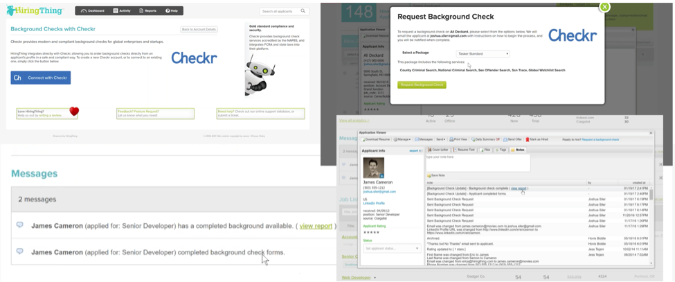 Screenshots of the HiringThing platform and step-by-steps of completing background checks with Checkr.
